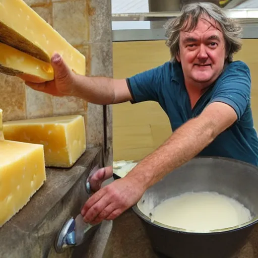 Prompt: James May Bathing in cheese
