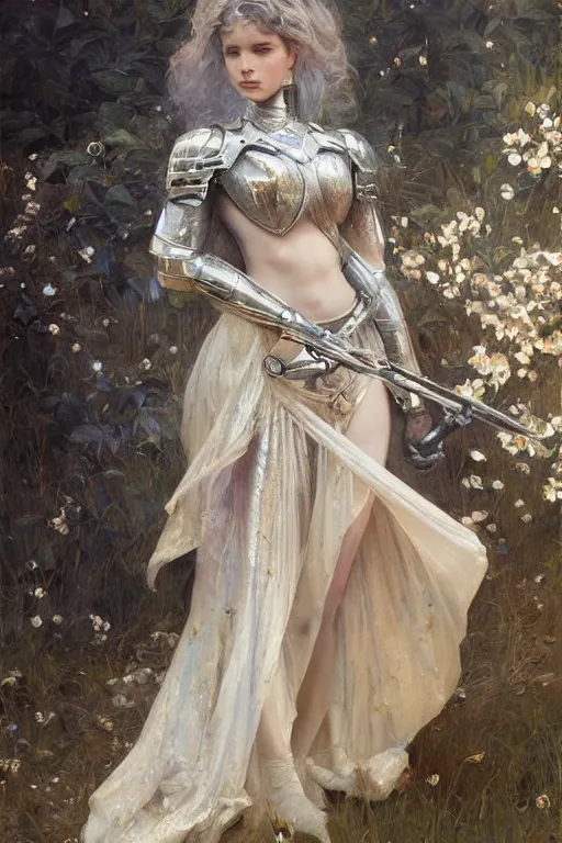 Prompt: full body of a beautiful woman wearing shining armor, fantasy, intricate, elegant, D&D, painted by edgar maxence, artgerm, greg rutkowski, artstation