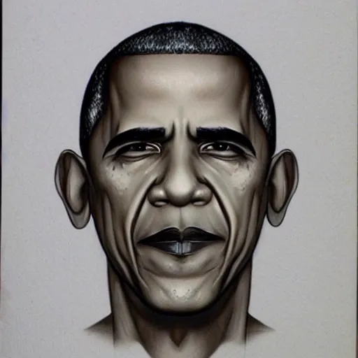 Prompt: creepy criminal police sketch of obama, uncanny!!!