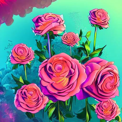 Image similar to flowers, retrowave epic art, trending on art station