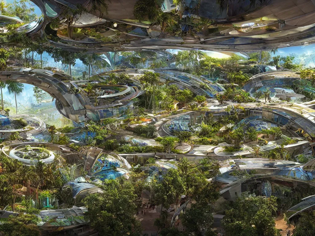 Image similar to an imax view of a eco - friendly solarpunk habitat in a futuristic suburb of los angelescalifornia, art by alejandro burdisio and federico pelat and paolo soleri, hyperrealism