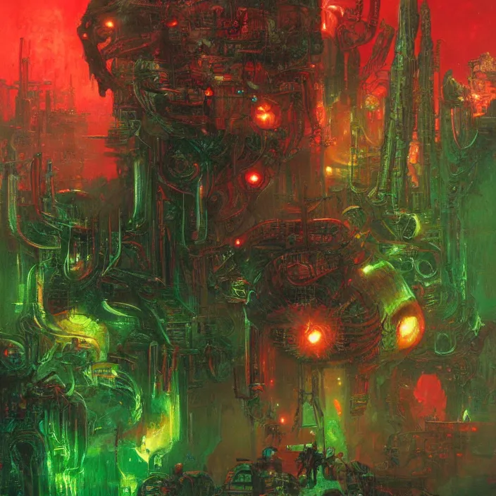 Prompt: gargantuan disappointment of flaky souls, red and green palette, by ( h. r. giger ) and paul lehr