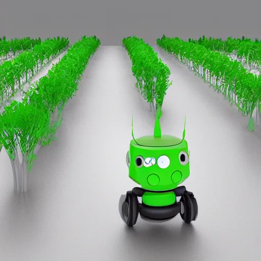 Image similar to Illustration of a small robot driving between rows of growing carrots, powerpoint, 3D-Illustration