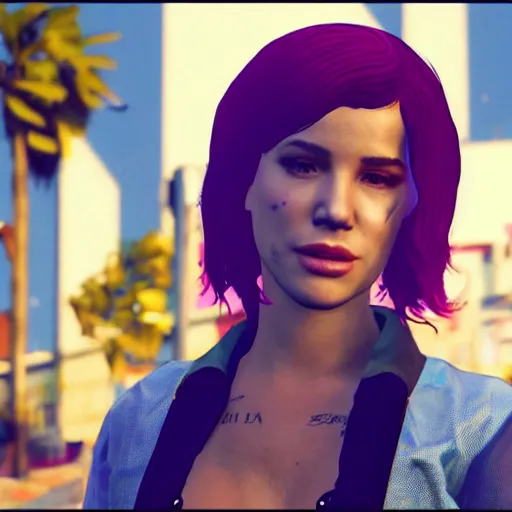 Image similar to pop singer Halsey in GTA V, 4k