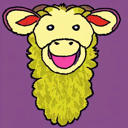 Prompt: a wolf wearing the wool of a sheep, smiling slyly. a frame from a children's cartoon, vector graphics, funny, 4 k detailed