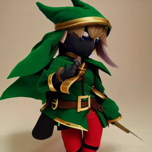 Prompt: fumo plush of a cute elven ranger, anime girl, fumo