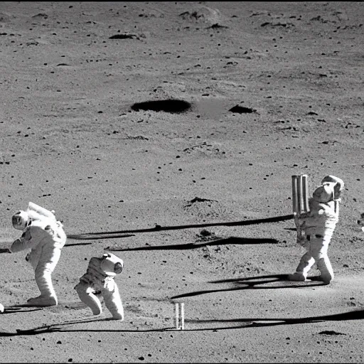 Prompt: astronauts playing cricket on the moon. low gravity environment highly detailed photorealistic - n 9