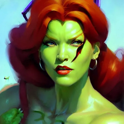 Image similar to Greg Manchess portrait painting of Poison Ivy as Overwatch character, medium shot, asymmetrical, profile picture, Organic Painting, sunny day, Matte Painting, bold shapes, hard edges, street art, trending on artstation, by Huang Guangjian and Gil Elvgren and Sachin Teng