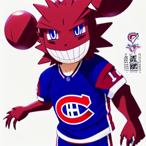 Image similar to anime concept Portrait of Habs Montreal Canadiens Mascot as an evolved powerful pokemon, highly detailed anime, smooth, sharp focus, dynamic lighting, intricate, trending on ArtStation, illustration pokemon, art by WLOP