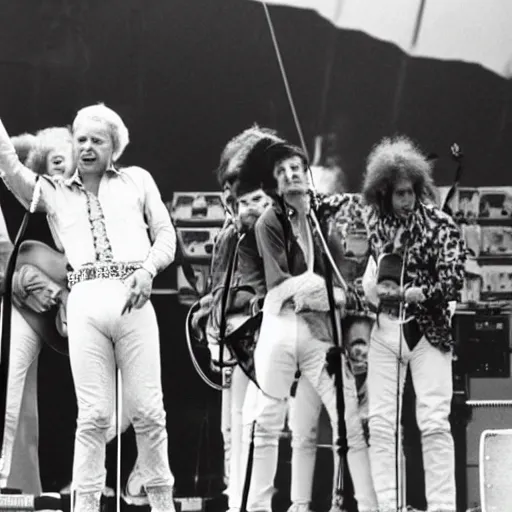 Image similar to david attenborough on stage with queen at live aid