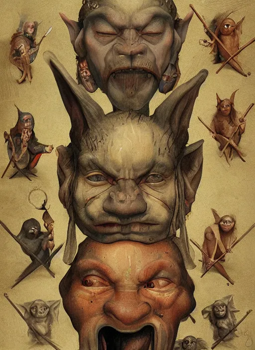 Image similar to medieval goblin faces painted by hieronymus bosch, detailed digital art, trending on Artstation
