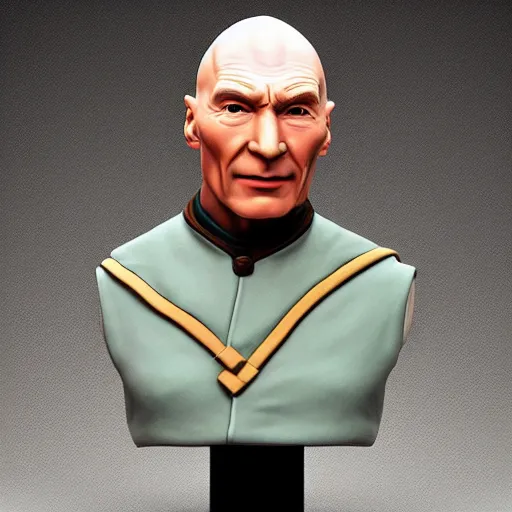Image similar to clay bust of captain picard, professional lighting, 4 k, detailed