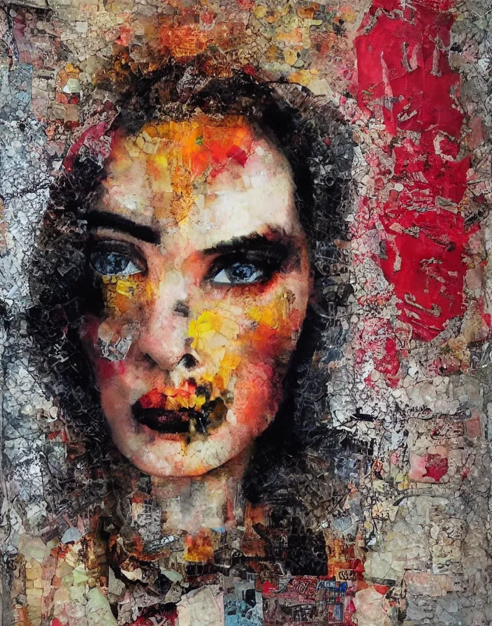 Prompt: guilty pleasure detailed analogue mixed media collage with canvas texture in style of contemporary art, punk art, hyperrealistic beautiful face, photorealistic, expressionism, masterpiece, perfect composition, spectacular quality, intricate oil details