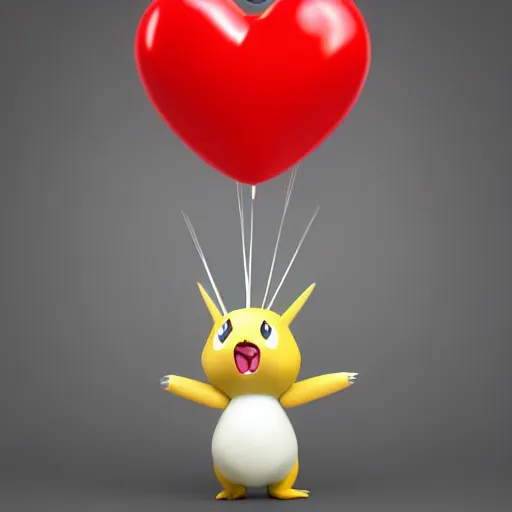 Prompt: a cyndiquil from pokemon with a heart shaped balloon, a 3 d render by pedro pedraja, featured on polycount, pixel art, rendered in maya, 2 d game art, rendered in cinema 4 d