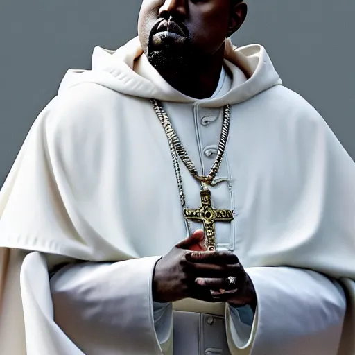 Image similar to kanye west as the pope, dark, 4 k