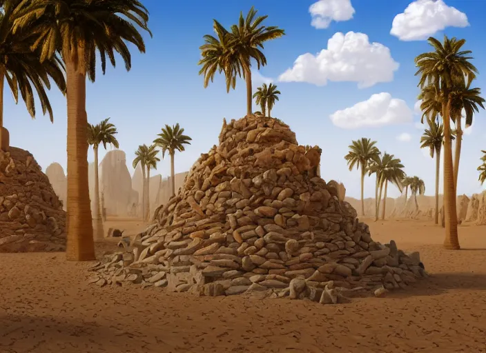 Prompt: cover concept art of the lost sand city, levitating rock piles, golden towers, golden pillars, palm trees, space and time, floating objects, post-processing, in the style of Hugh Ferriss, Behance, Artgerm. High detail, ultra realistic render, octane, 3D, photorealism, symmetric, cinematic from the umbrella academy