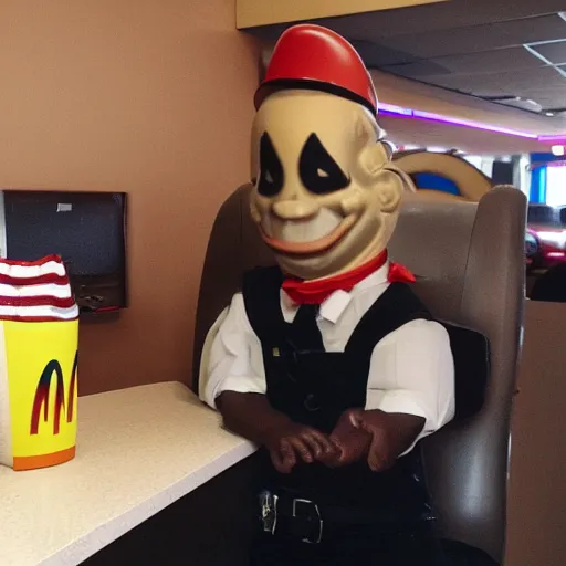 Prompt: Dallas from payday two at a McDonalds