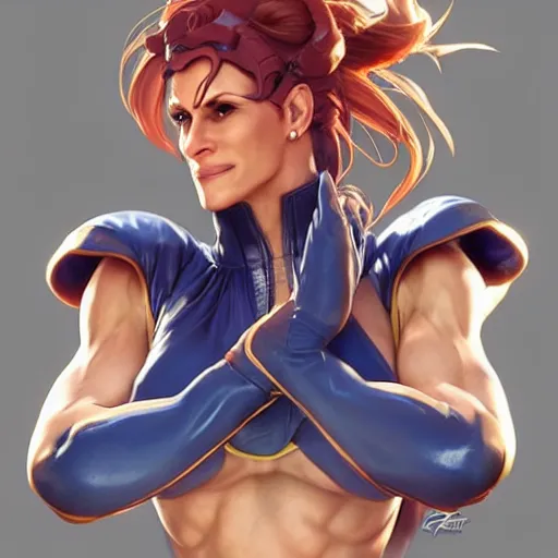 Prompt: julia roberts as a street fighter character, cg animation, capcom, realistic, character select portrait, by artgerm, greg rutkowski, alphonse mucha, 3 d