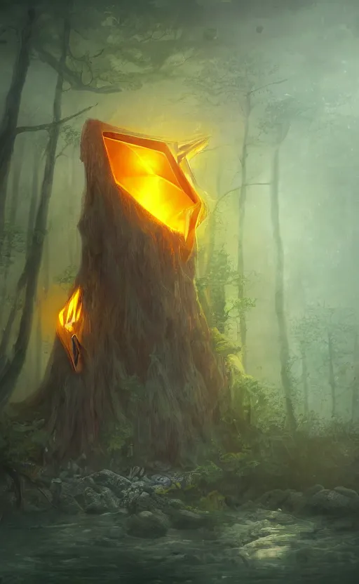 Image similar to dark fantasy photorealistic concept art of bill cipher floating in the middle of a forest with glowing yellow eyes, and pebbles floating in the air, gloomy seen, dynamic lighting, ambient lighting, atmospherical, stunning visuals, creative, cinematic, ultra detailed, trending on art station