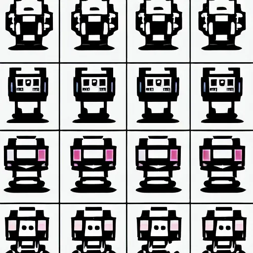 Prompt: sprite sheet of a cute robot walk cycle