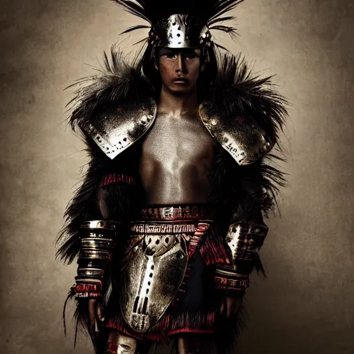 Image similar to a portrait of a beautiful young inca male wearing an alexander mcqueen armor , photographed by andrew thomas huang, artistic