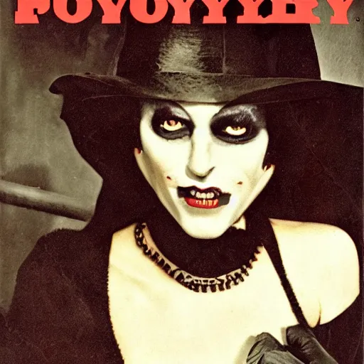 Prompt: count orlok glamour shot, heavy makeup, front page of playboy magazine, professional photograph