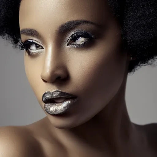 Image similar to Photo of a black woman,pretty make up, bold, self confidence, cinematic, focus