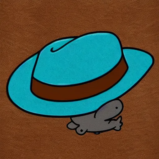 Image similar to teal platypus with a brown fedora, high quality