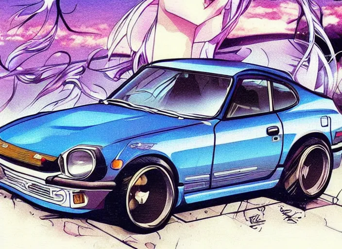 Image similar to anime art style Datsun 240Z