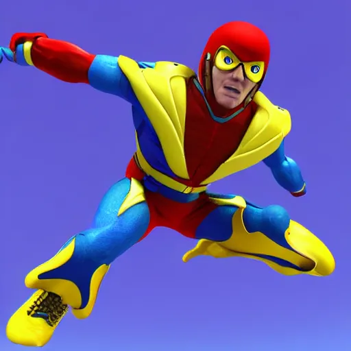 Image similar to captain falcon leaping out of the blue falcon by michael bay, 3 d render