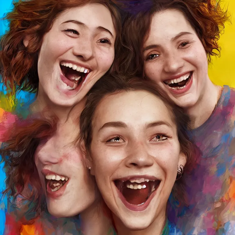 Prompt: a beautiful portrait of laughter is the best medicine, trying to be happy is the best cure, highly detailed, 8 k resolution, trending on artstation