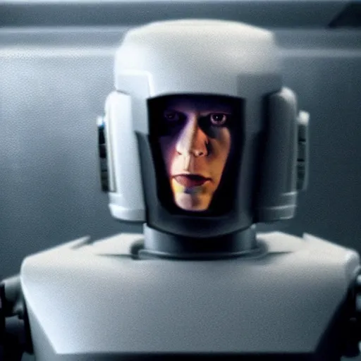 Image similar to movie still of eminem robot, cinematic composition, cinematic light, criterion collection, by edgar wright