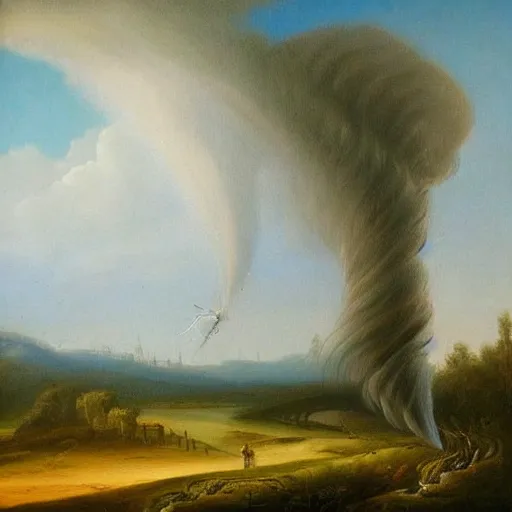 Prompt: beautiful tornado in a landscape painting