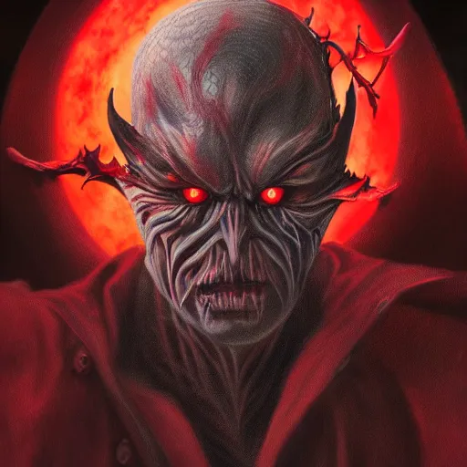 Prompt: a demonic vampire with red glowing eyes, artstation hall of fame gallery, editors choice, #1 digital painting of all time, most beautiful image ever created, emotionally evocative, greatest art ever made, lifetime achievement magnum opus masterpiece, the most amazing breathtaking image with the deepest message ever painted, a thing of beauty beyond imagination or words