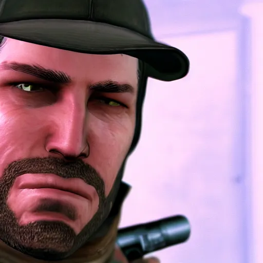 Image similar to aiden pearce from Watch Dogs pointing a gun directly to the camera mad eyes