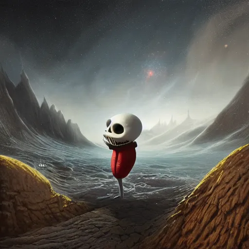 Image similar to michal karcz surrealism painting of the end of an astronaut happy in the galaxy. , in the style of jack skellington, in the style of a clown, loony toons style, horror theme, detailed, elegant, intricate, 4k, Renaissance painting