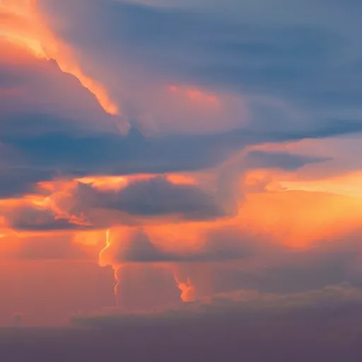 Prompt: cumulonimbus clouds at sunset, high quality, photorealistic, 4 k