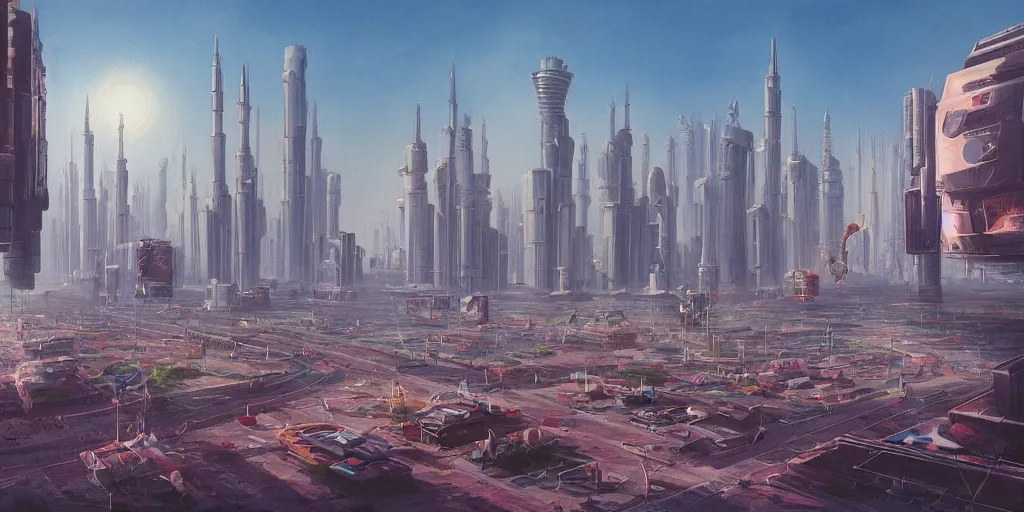 Prompt: a beautiful painting of futuristic islamic city with croweded street alot of people by angus mckie, trending on artstation