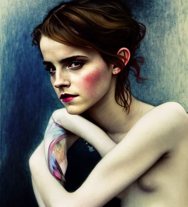 Image similar to emma watson stunning portrait of highly details androgynous ruby rose as desire from sandman, rockabilly style, white suit and black tie,, by egon shiele and alphonse mucha, with influence of jeremy mann, peter lindbergh, dave mckean, maurice sapiro, and frank moth, soft lightning, highly detailed, 8 k