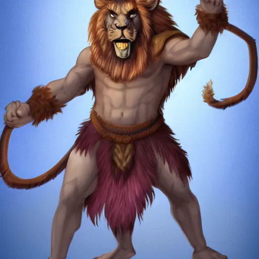 Prompt: a tiefling lion - man barbarian, high quality digital painting