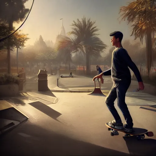 Prompt: a man skateboarding surrounded by inflatables digital painting, artstation, concept art, soft light, hdri, smooth, sharp focus, illustration, intricate, elegant, highly detailed, matte painting, in the style of Greg Rutkowski, 8k, highly detailed