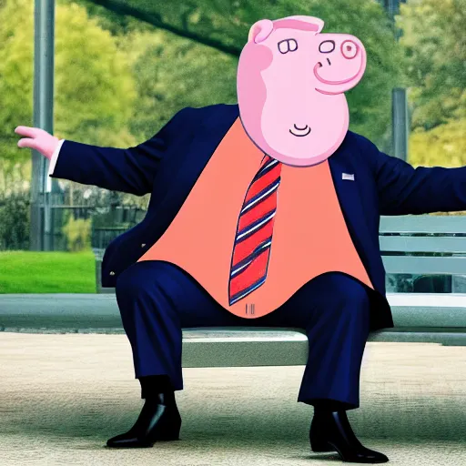 Image similar to Donald Trump in Peppa Pigs body, hyper realistic photography, 8k,