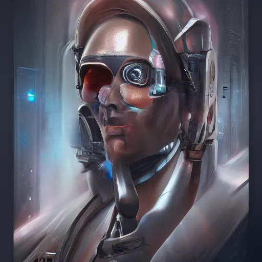Image similar to portrait of cyborg scientist by jama jurabaev, cyberpunk, extremely detailed, trending on artstation, high quality, brush stroke