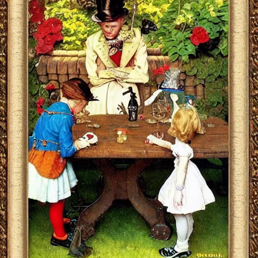 Image similar to alice in wonderland by norman rockwell