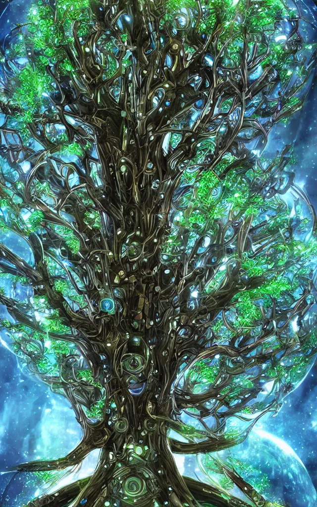 Image similar to futurist cybernetic yggdrasil world tree, future perfect, award winning digital art