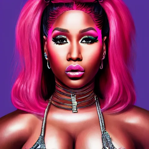 Prompt: nicki minaj portrait, highly detailed professional illustration, trending on artstation, hyper realistic 4 k