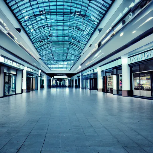 Prompt: empty mall, dark, liminal space photograph