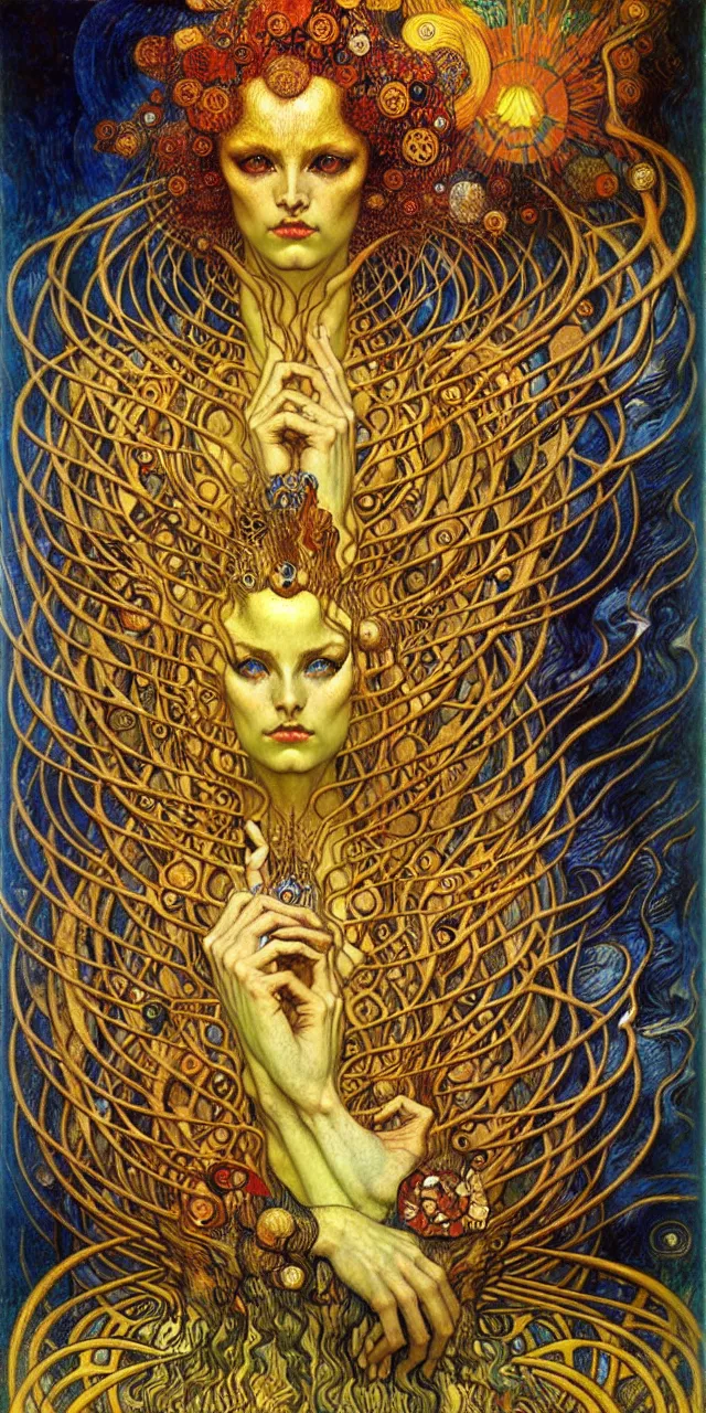 Image similar to Divine Chaos Engine by Karol Bak, Jean Delville, William Blake, Gustav Klimt, and Vincent Van Gogh, symbolist, visionary