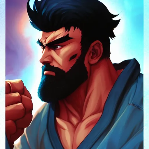 Image similar to a portrait of an american ryu from street fighter 2, art by lois van baarle and loish and ross tran and rossdraws and sam yang and samdoesarts and artgerm, digital art, highly detailed, intricate, sharp focus, trending on artstation hq, deviantart, unreal engine 5, 4 k uhd image