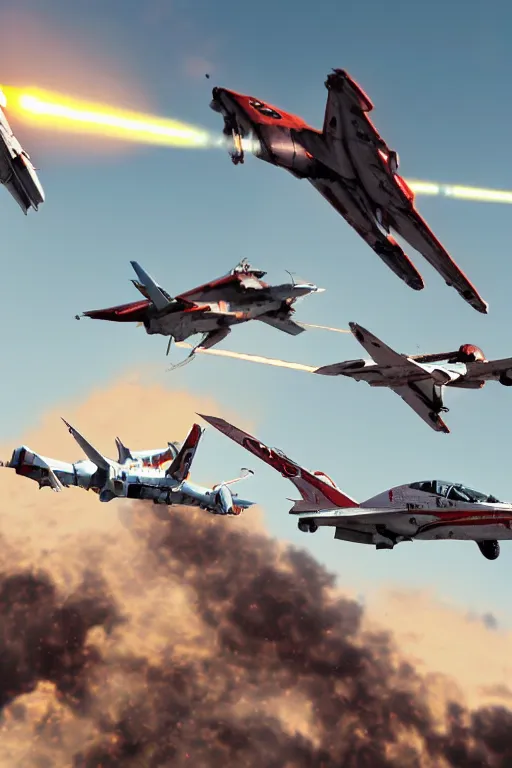 Image similar to 8k ultrarealistic dogfight in the sky between Starscream and Jetfire from Transformers